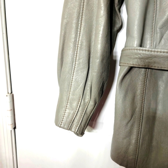 Vintage Grey Leather Belted Blazer Size Medium - Picture 3 of 6